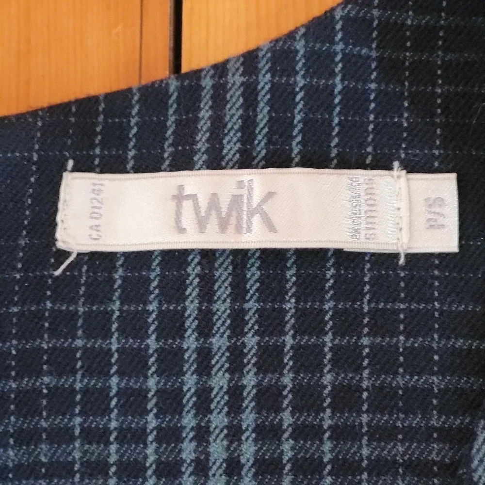 TWIK Plaid Pinafore Dress Navy Blue Teal Academia Layering Jumper Dress Small - Picture 14 of 14